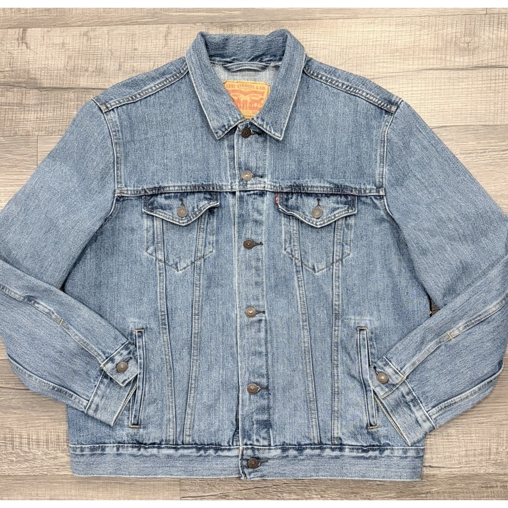Levis Relaxed Fit Trucker Jean Jacket Denim Red Tab Blue Mens Large 72335-0042 - Picture 14 of 16